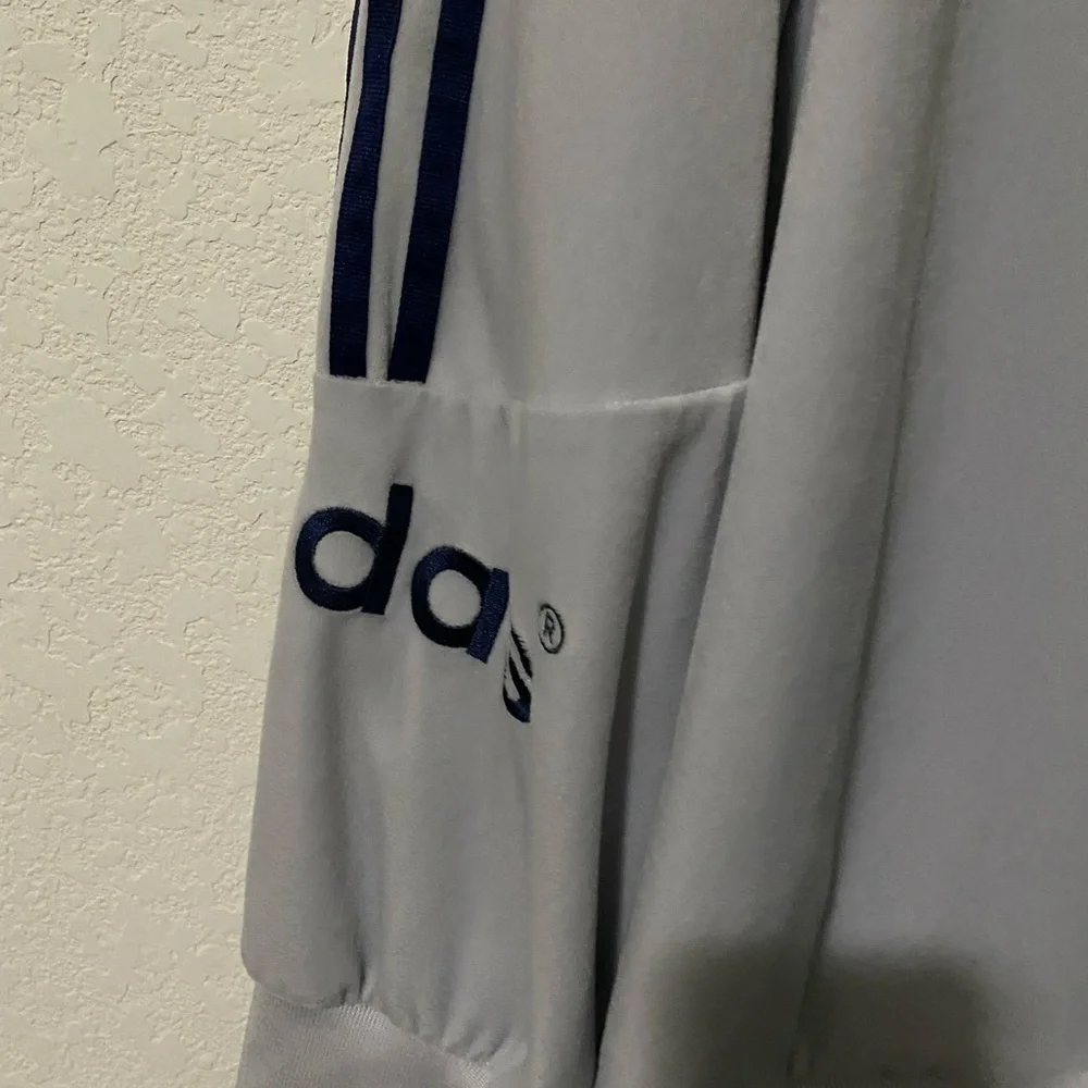 ADIDAS ORIGINALS 90’s ARCHIVE RETRO VELOUR LOGO HALF ZIP GRAY BLUE SWEATSHIRT XL